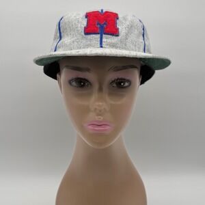 Ebbets Field Flannels Collegiate Wool Baseball Cap M Logo Gray 7 1/2 Hats Sports